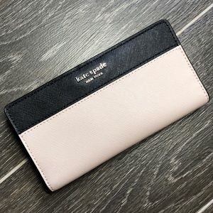 Kate Spade New York Cameron Large Slim Beige Black Bifold Wallet NWT